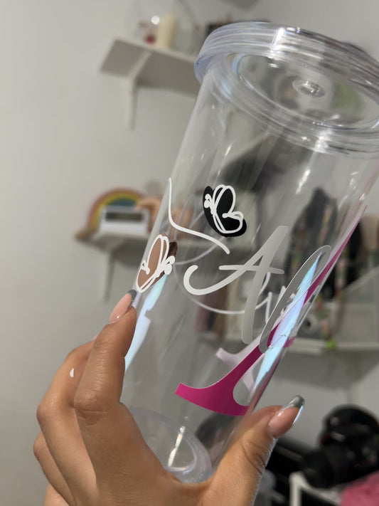 Vaso con pajita Personalizado con tu nombre  por mayor o menor